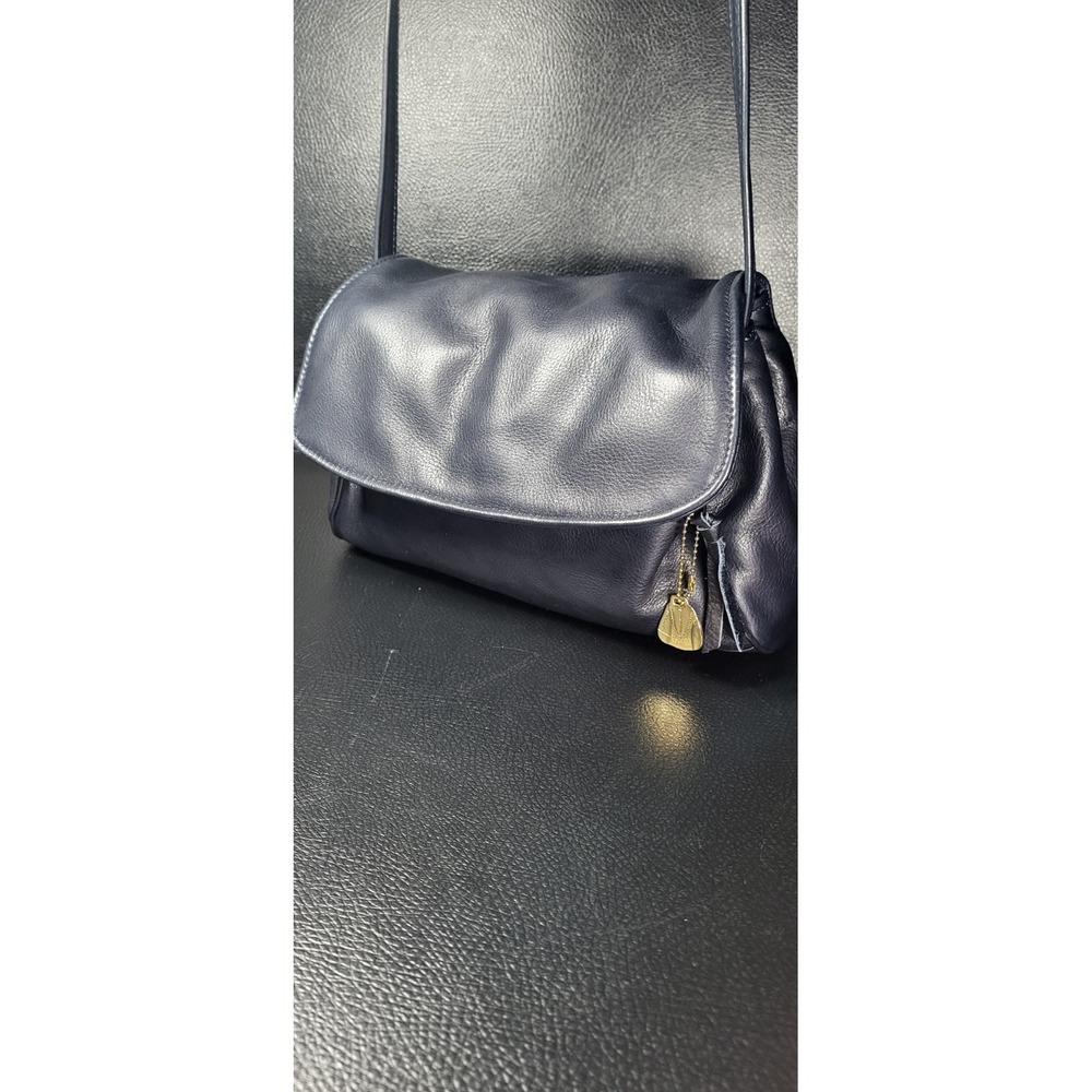 Vintage Victoria Leather Co USA NAVY Leather Crossbody Purse Bag Soft GOLD ACCEN